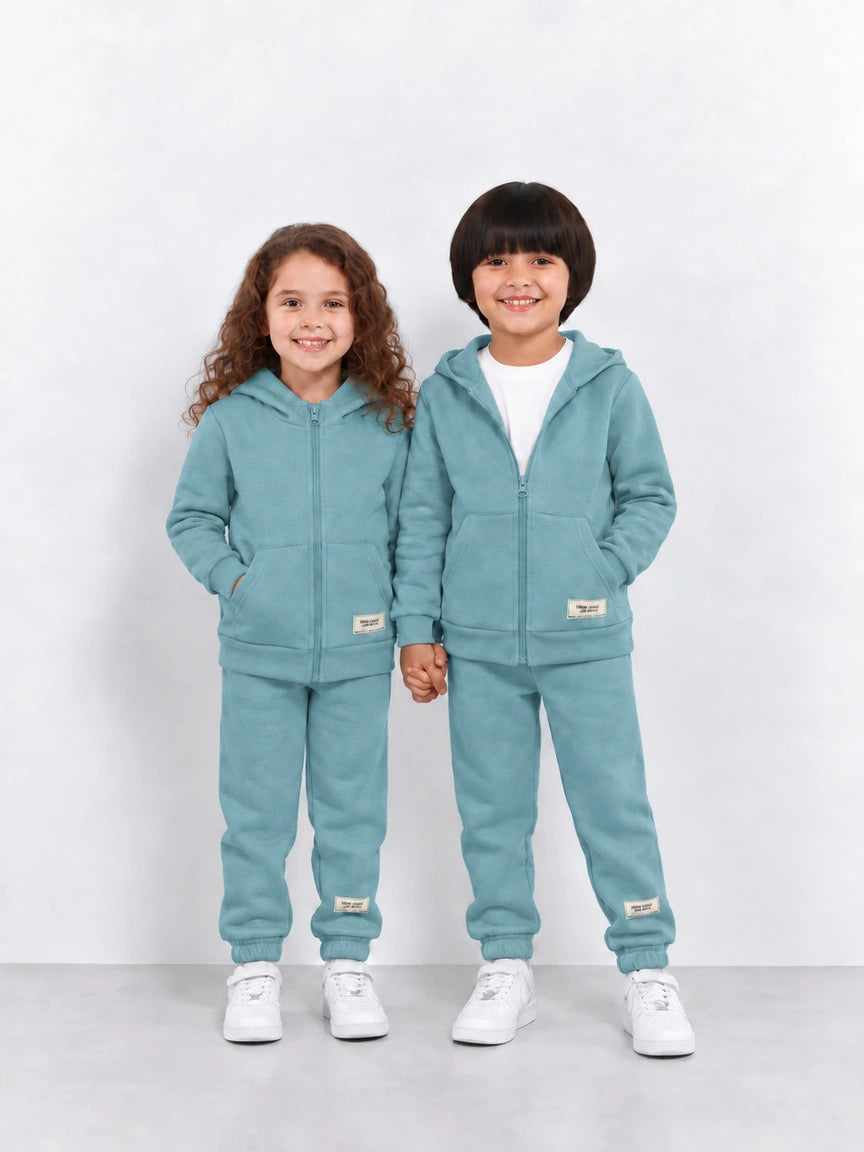 Muted Aqua Zipper Hoodie and Trouser Set