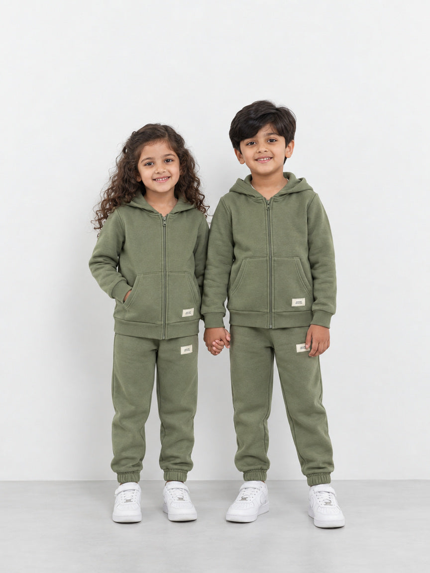 Sage Olive Kids Zipper Hoodie & Trouser Set