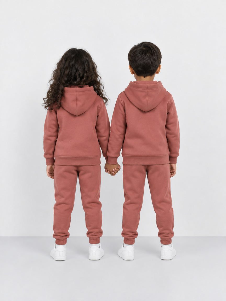 Dusty Rose Zipper Hoodie Fleece Tracksuit for Boys & Girls