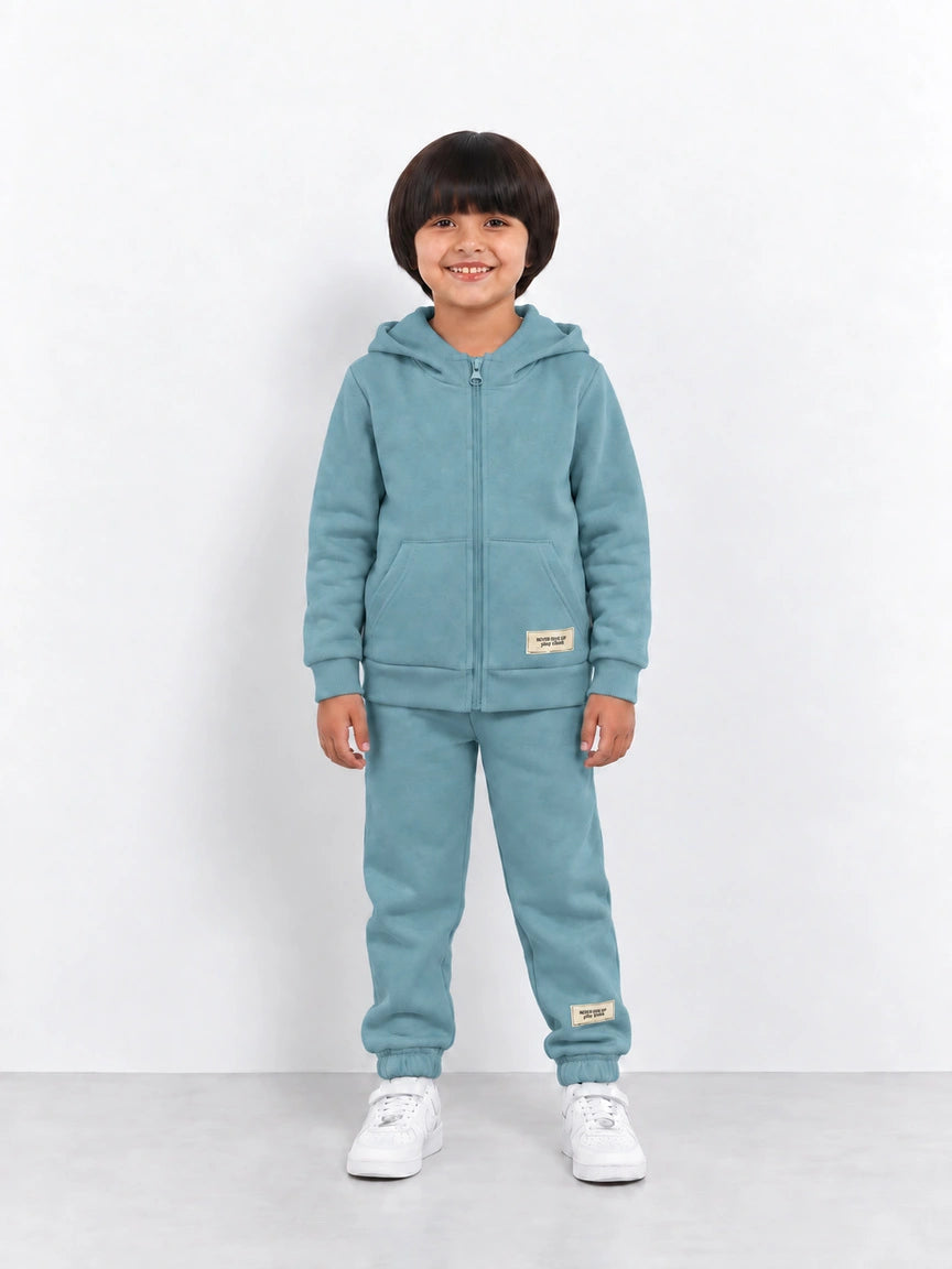Muted Aqua Zipper Hoodie and Trouser Set