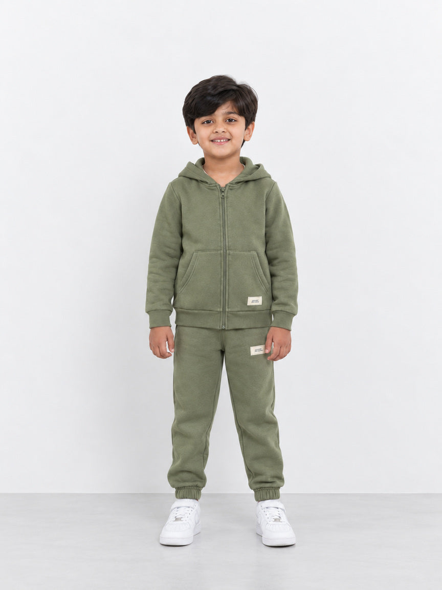 Sage Olive Kids Zipper Hoodie & Trouser Set
