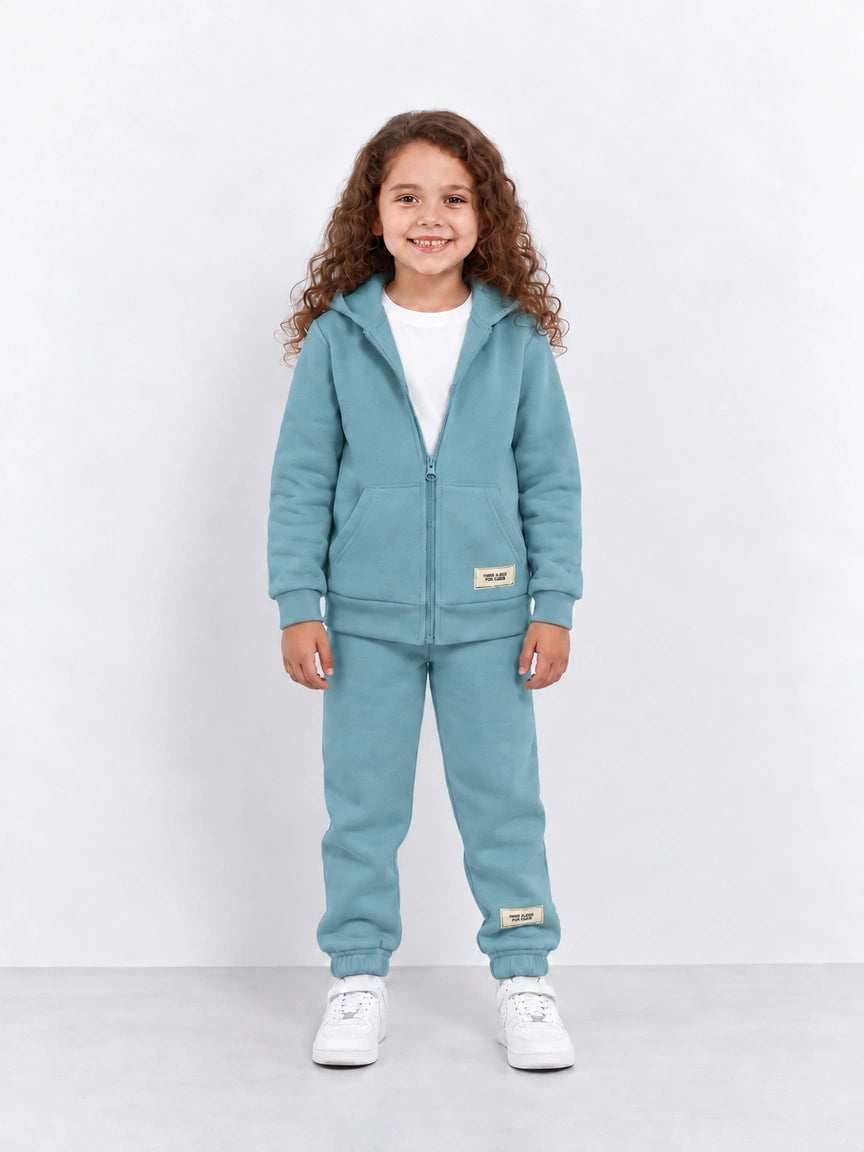 Muted Aqua Zipper Hoodie and Trouser Set