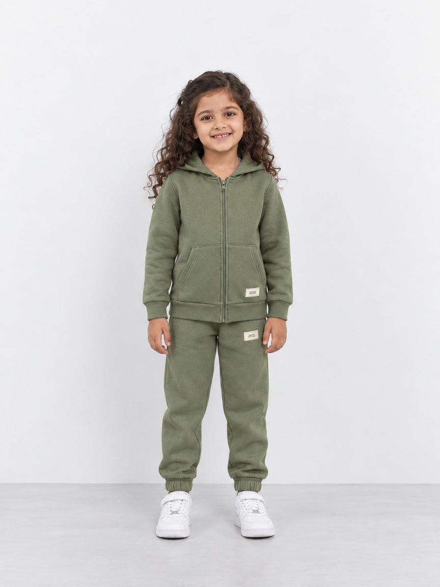 Sage Olive Kids Zipper Hoodie & Trouser Set
