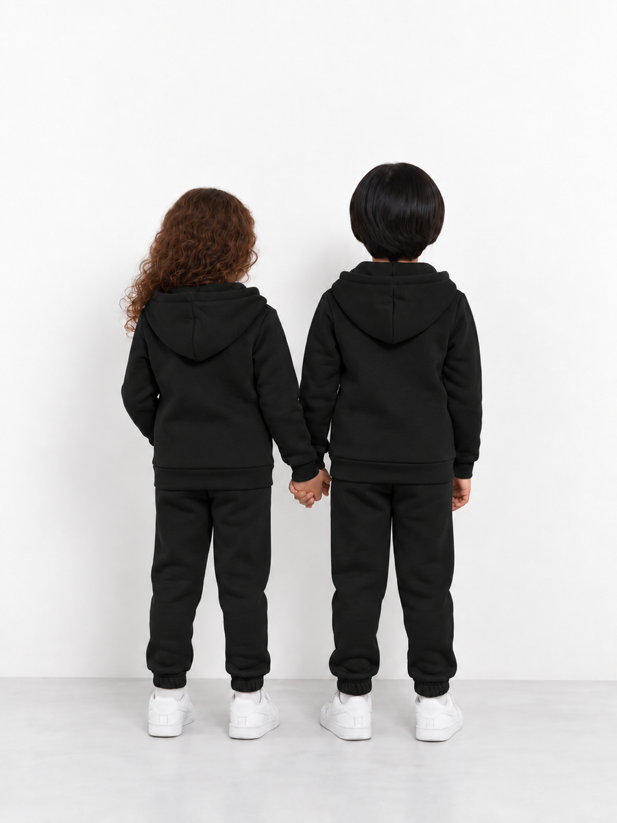 Black Zipper Hoodie and Trouser Set
