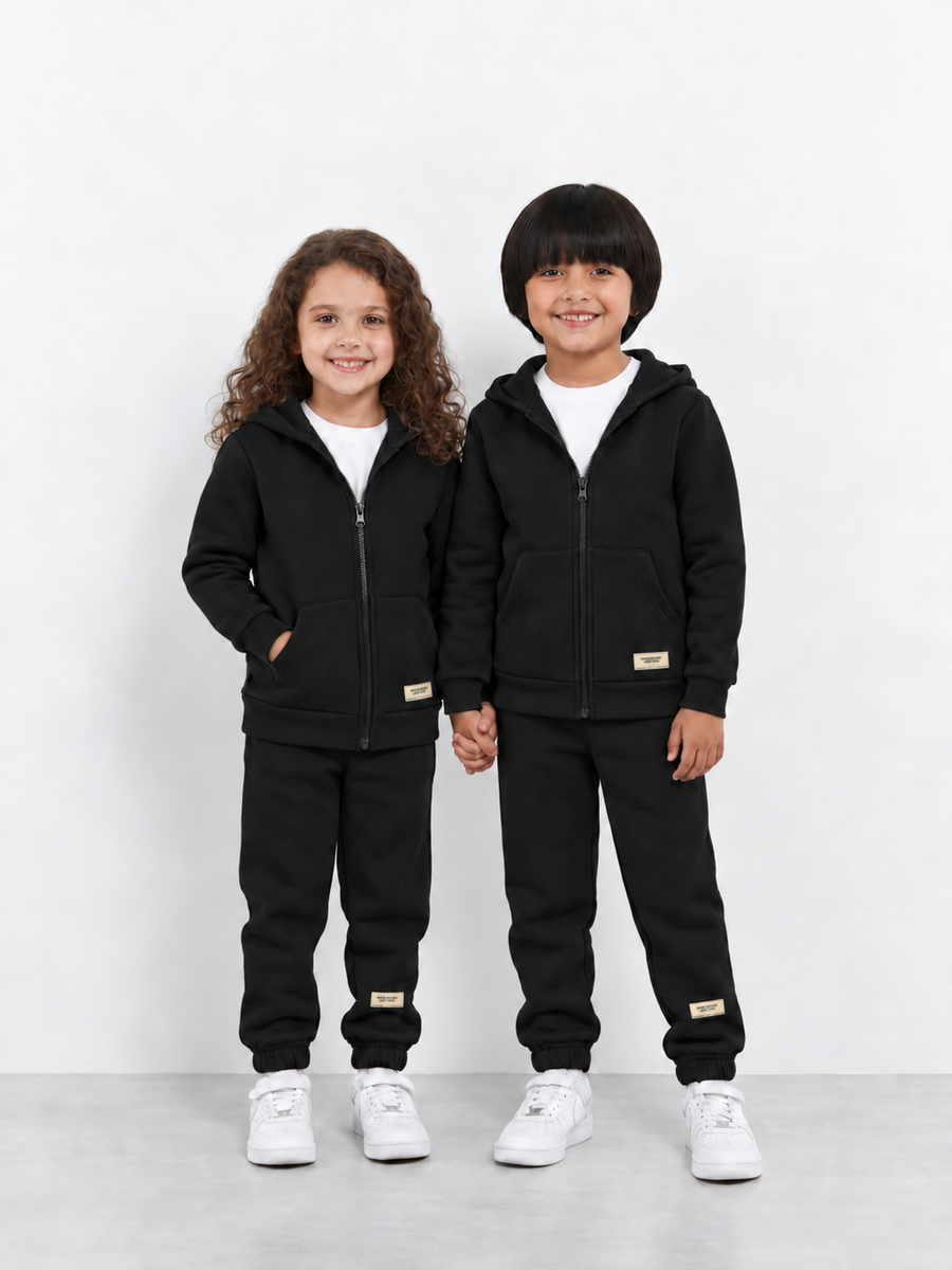 Black Zipper Hoodie and Trouser Set