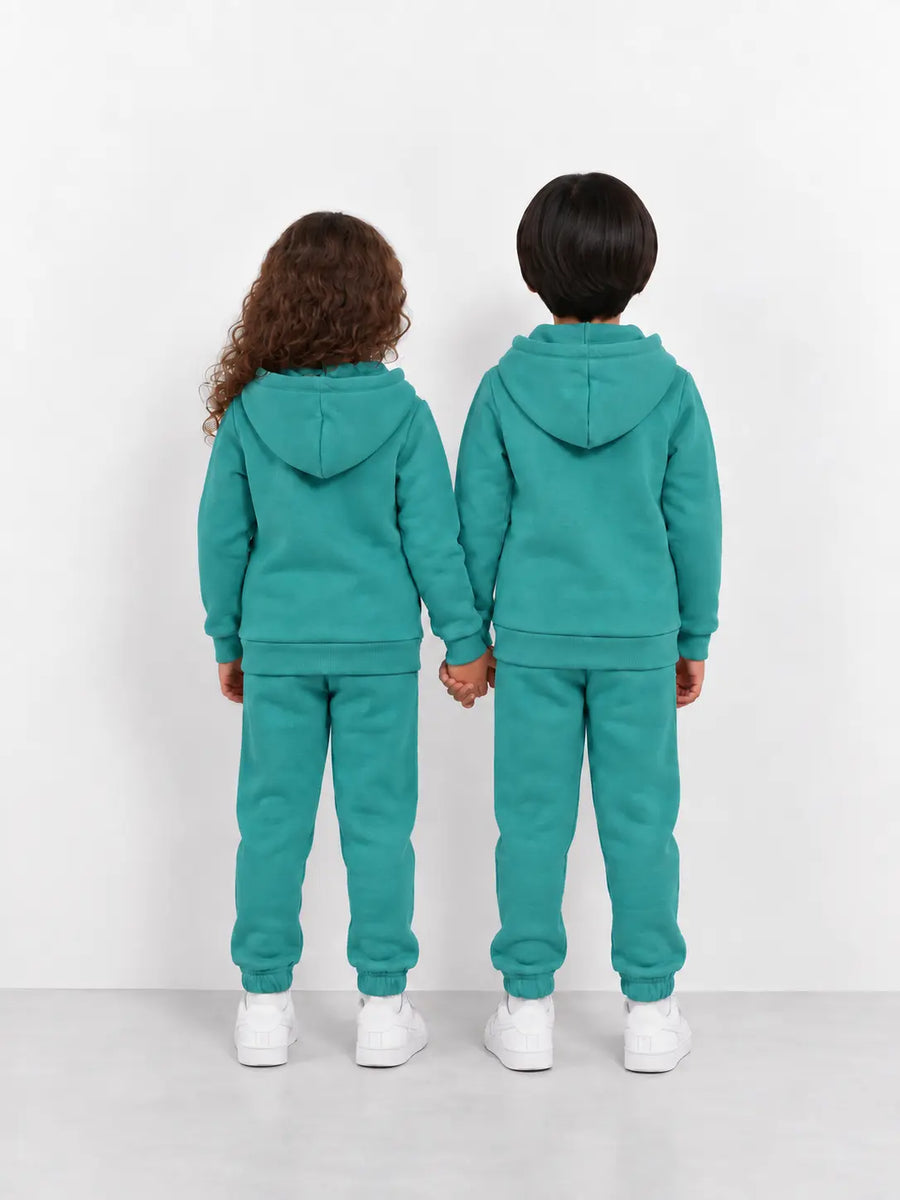 Dusty Teal Quarter-Zip Kids Fleece Tracksuit
