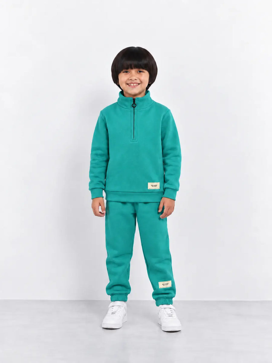 Dusty Teal Quarter-Zip Kids Fleece Tracksuit