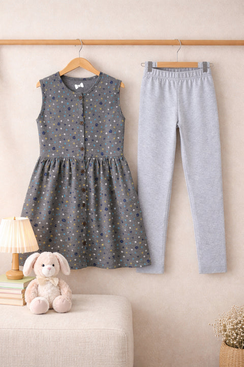 Grey Daisy Delight Outfit | Dress + Legging Set