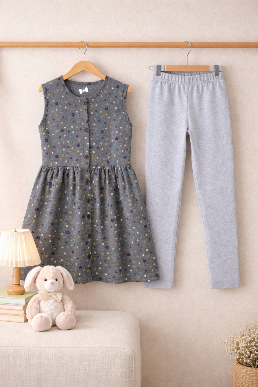 Grey Daisy Delight Outfit | Dress + Legging Set