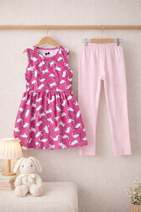 Pink Kitty Charm Outfit | Dress + Legging Set