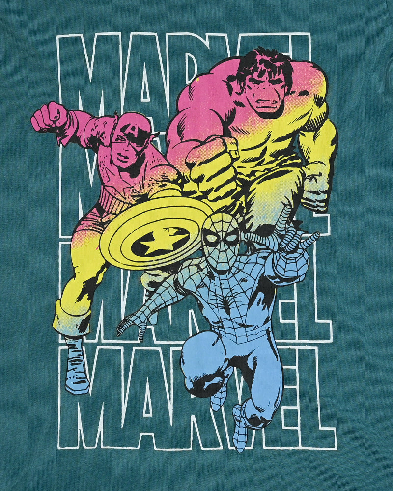 Teal Printed T-Shirt for Kids - Vintage Style