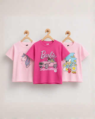 Barbie, Unicorn & Sonic Graphic T-Shirts Pack of 3 | Girls Summer Tees