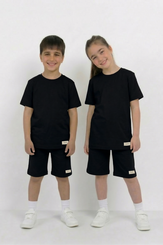 Black Unisex Cotton Lycra Co-ord Set | T-Shirt & Short