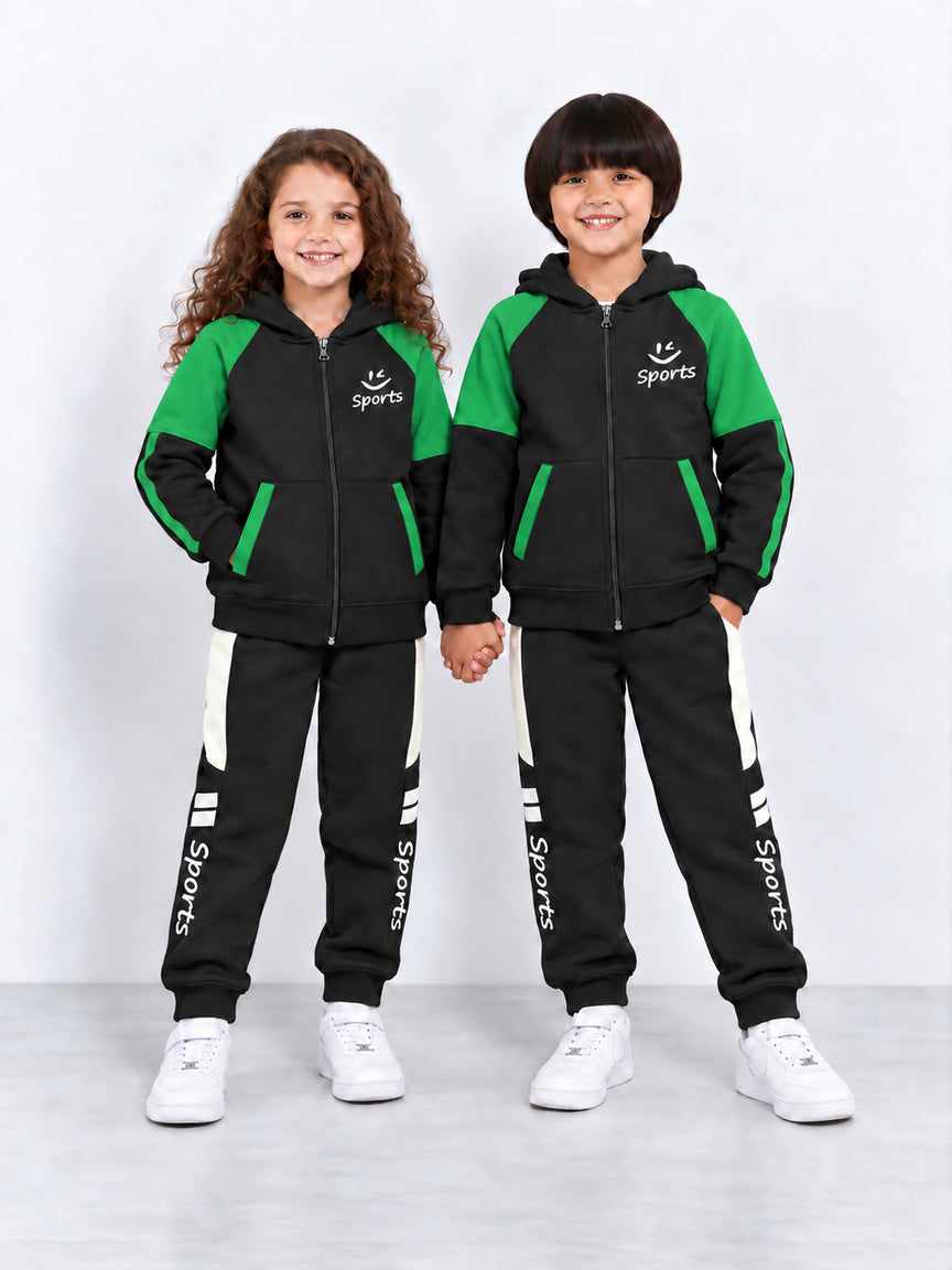 Black & Green Sports Tracksuit Set