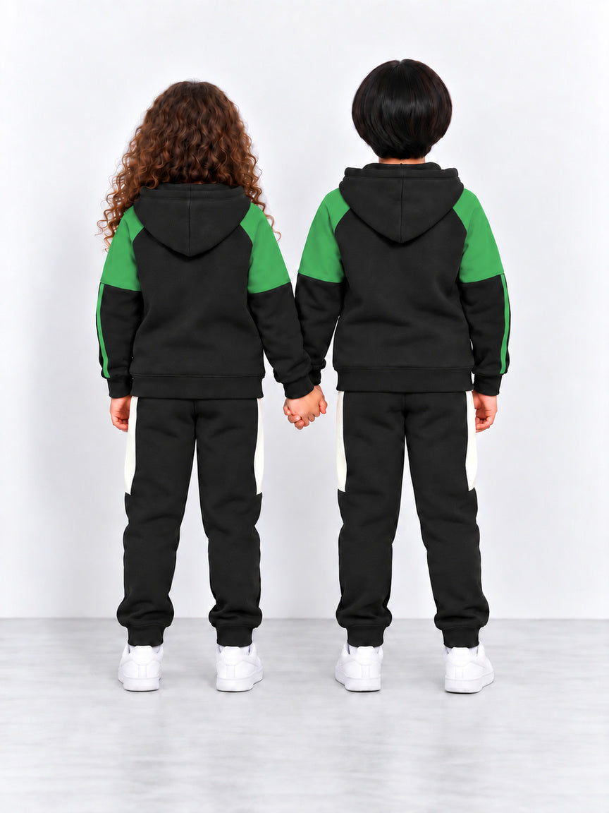 Black & Green Sports Tracksuit Set