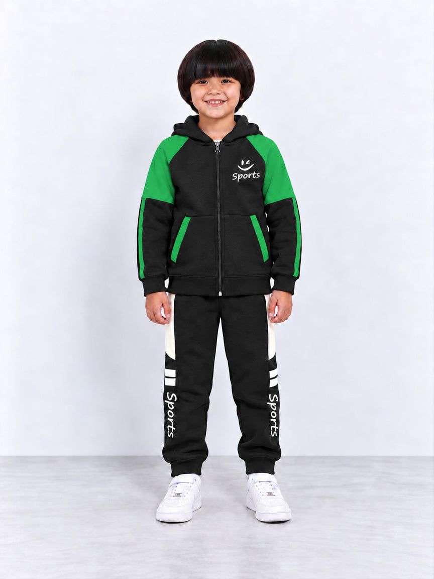 Black & Green Sports Tracksuit Set