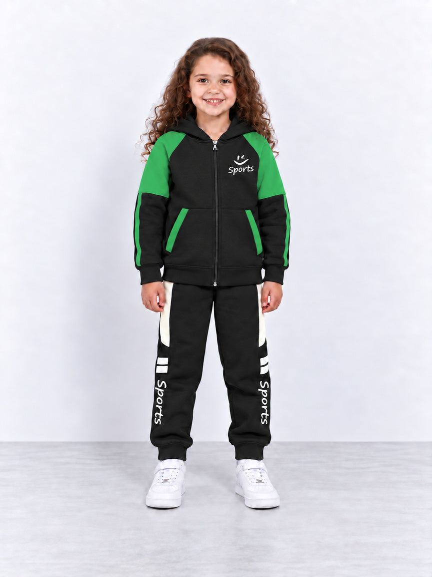 Black & Green Sports Tracksuit Set