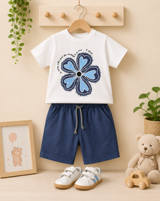 Blue Flower Outfit | T-Shirt + Shorts/Pants Set
