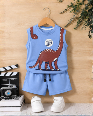 Dino Blue Classic Outfit | Sleeveless Shirt + Shorts Set