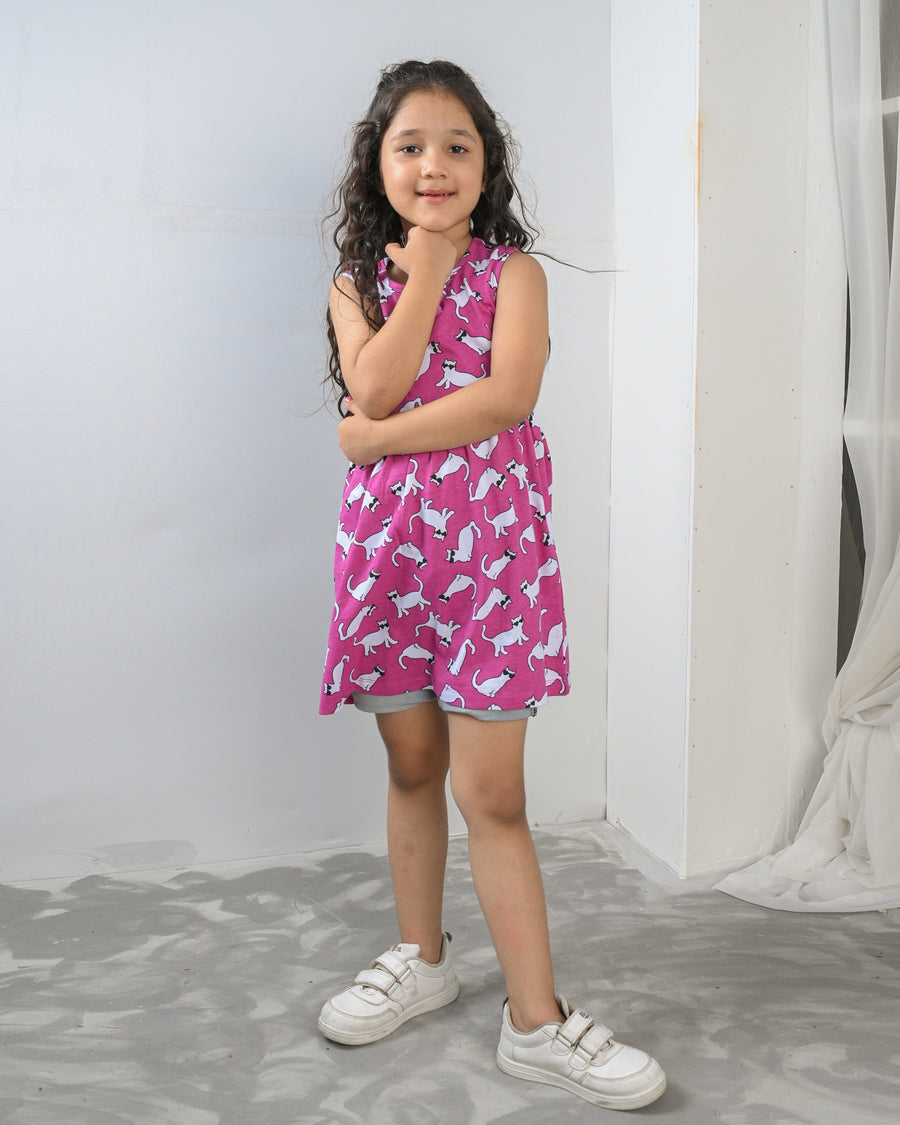 Pink Kitty Charm Outfit | Dress + Legging Set