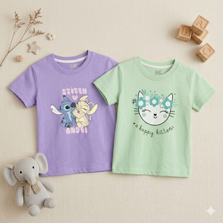 Girls Printed T-Shirt Pack | Stitch & Kitten Tees