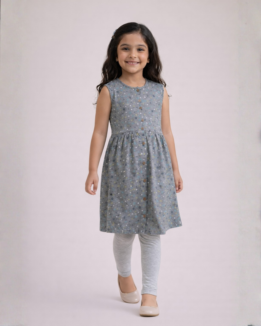 Grey Daisy Delight Outfit | Dress + Legging Set