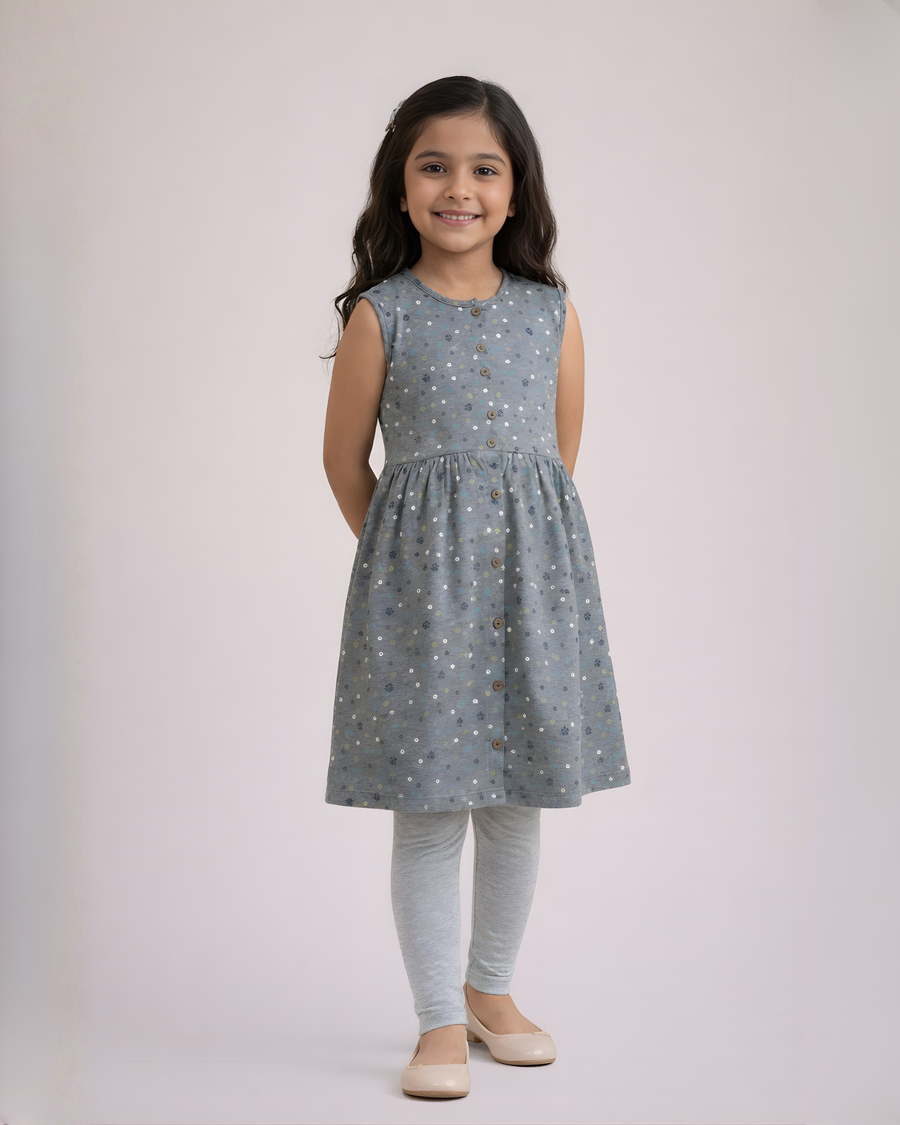 Grey Daisy Delight Outfit | Dress + Legging Set