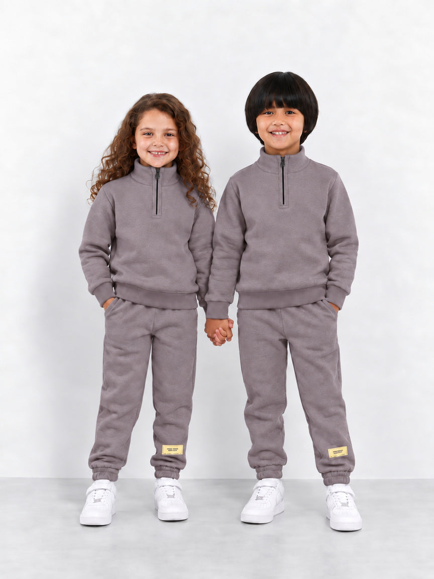 Dusty Lilac Quarter-Zip Fleece Sweatshirt & Trouser Set