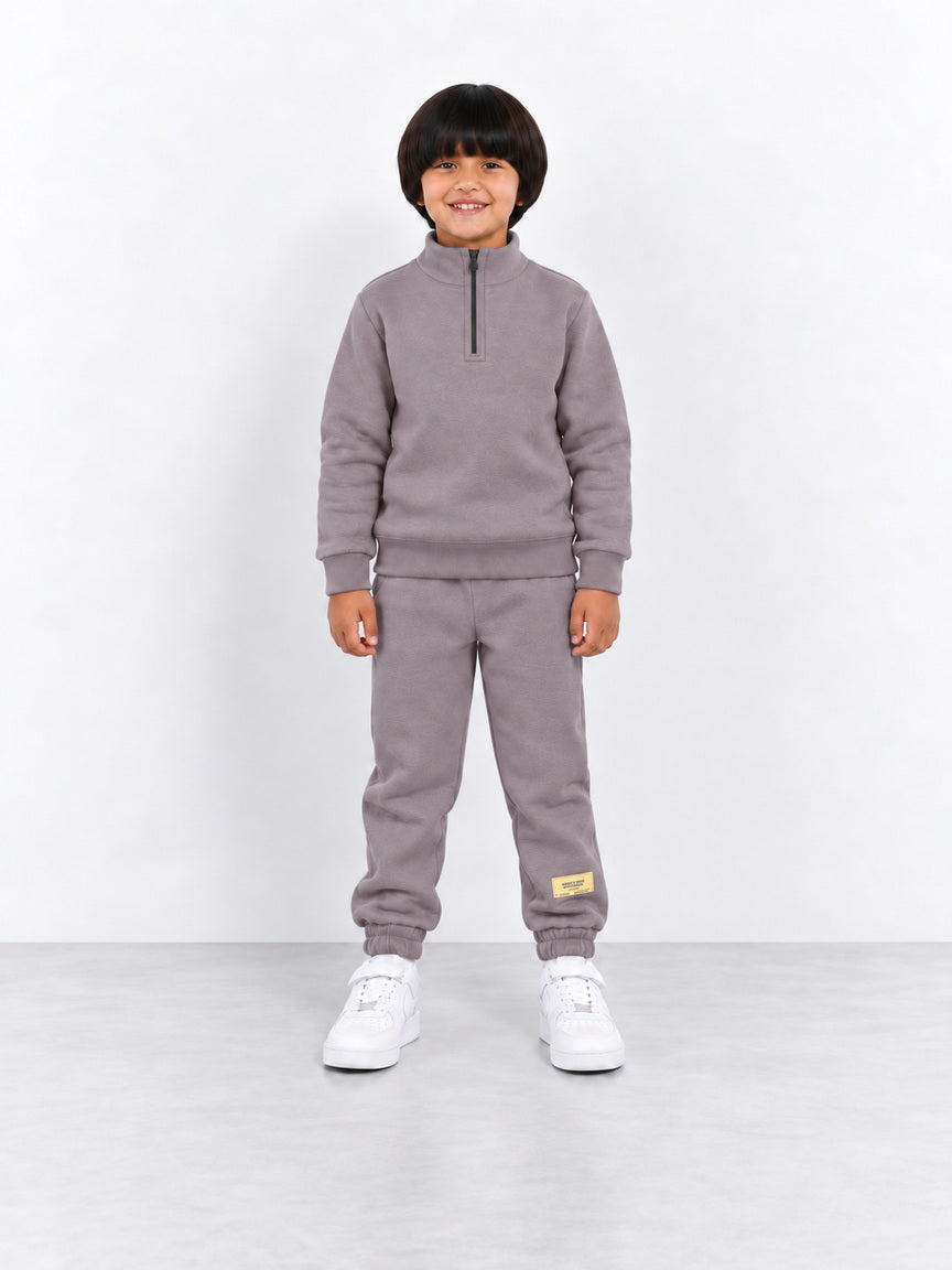 Dusty Lilac Quarter-Zip Fleece Sweatshirt & Trouser Set
