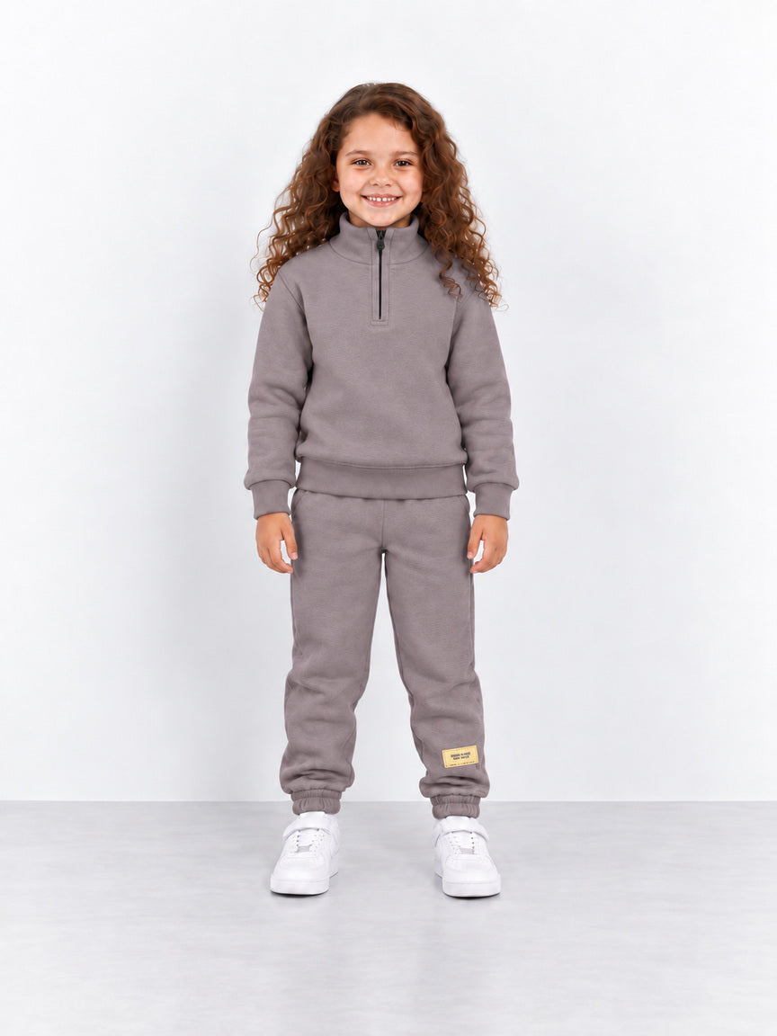 Dusty Lilac Quarter-Zip Fleece Sweatshirt & Trouser Set