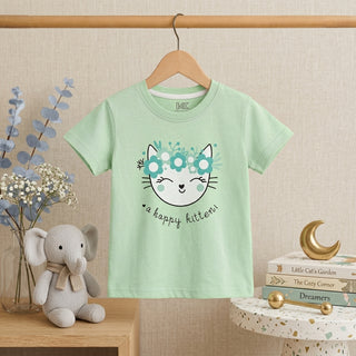 Happy Kitten Mint Kids T-Shirt | Soft Cotton Tee