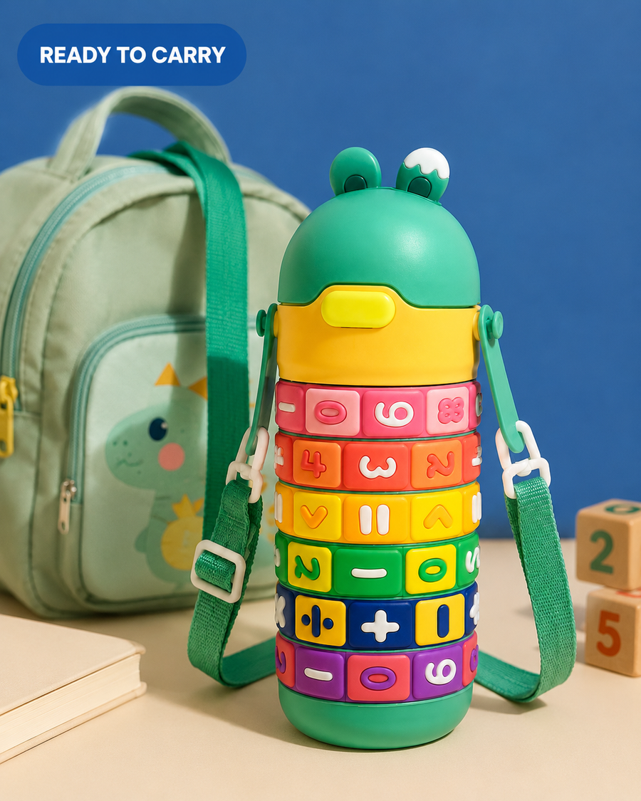 Kids Learning Rings Stainless Steel Water Bottle | Green