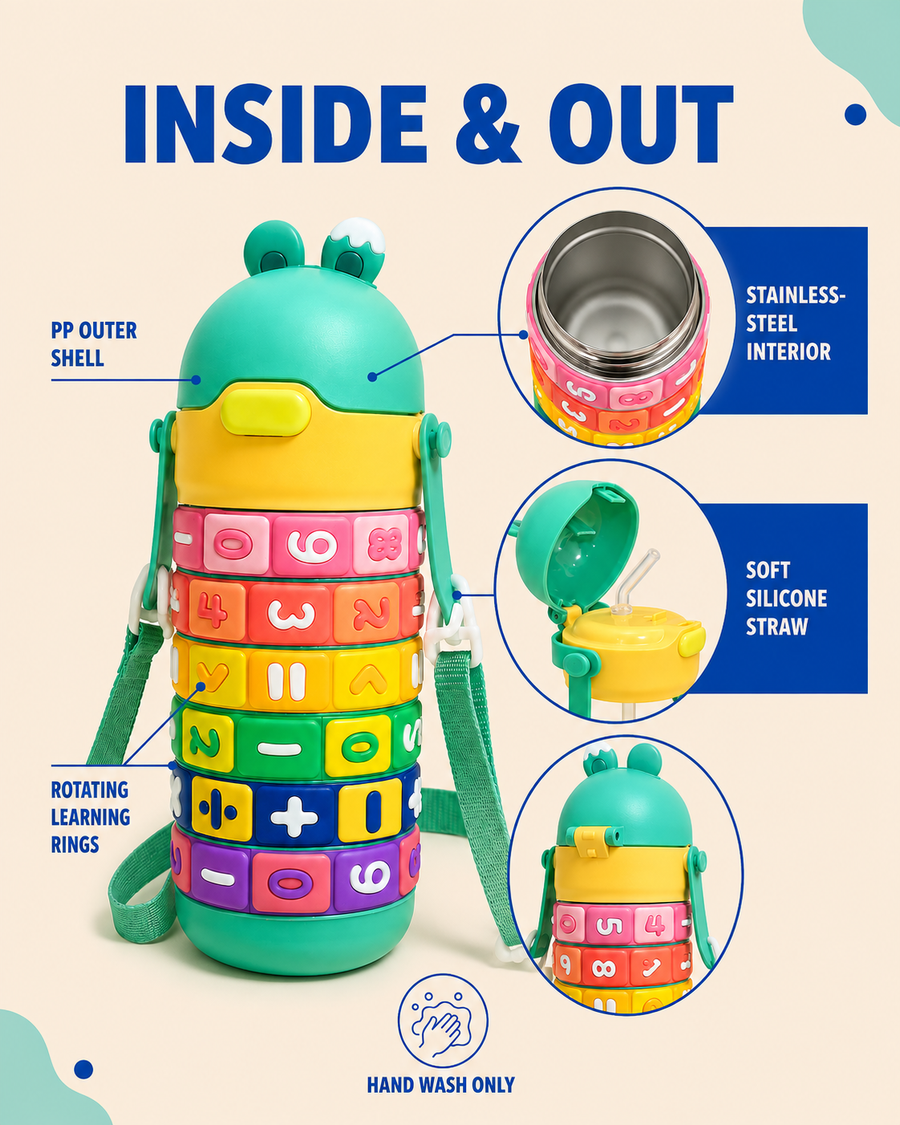 Kids Learning Rings Stainless Steel Water Bottle | Green