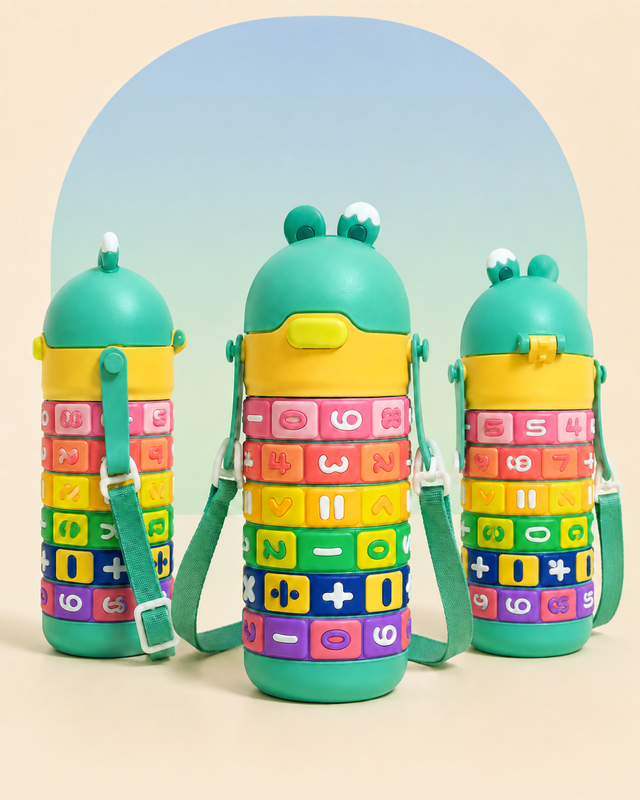 Kids Learning Rings Stainless Steel Water Bottle | Green