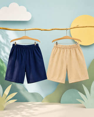 Kids Unisex Navy Blue & Cream Summer Shorts Bundle