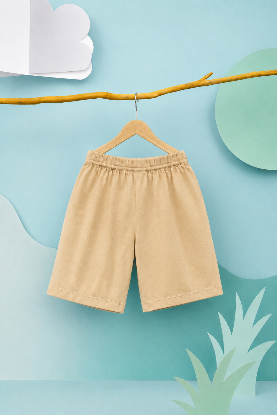 Kids Unisex Solid Cream Summer Shorts
