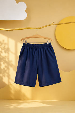 Kids Unisex Solid Navy Blue Summer Shorts