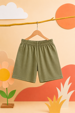 Kids Unisex Solid Olive Summer Shorts