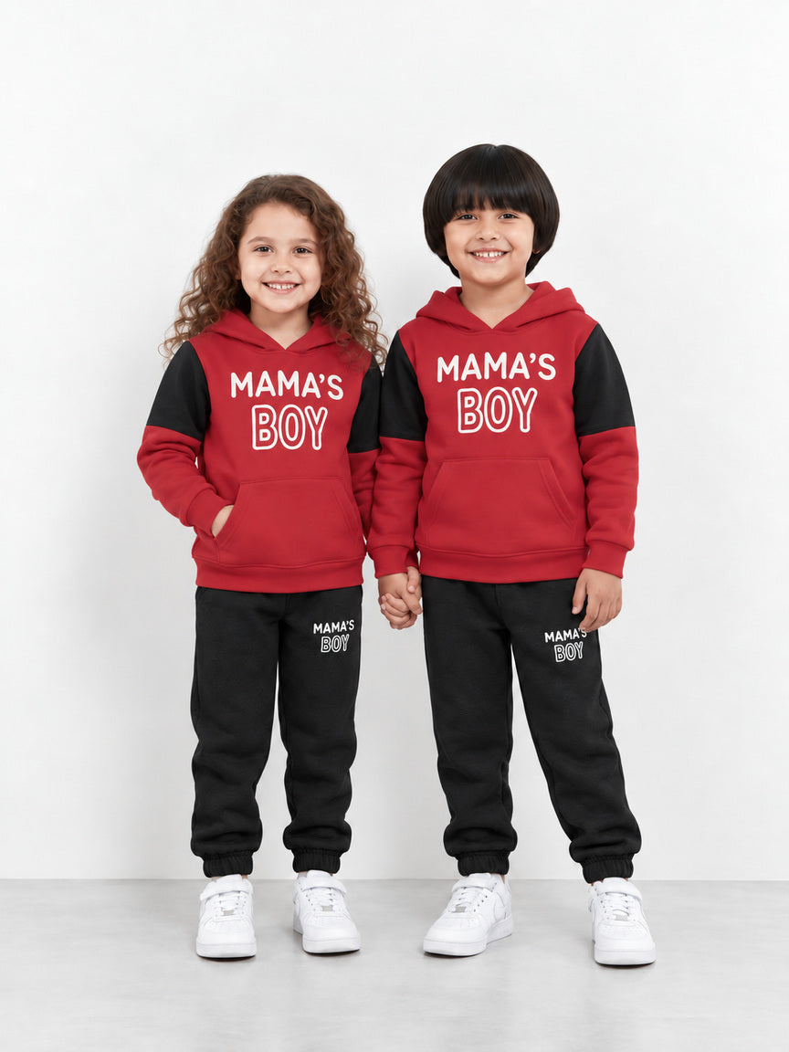 Mama's Boy Red & Black Fleece Hoodie & Trouser Set