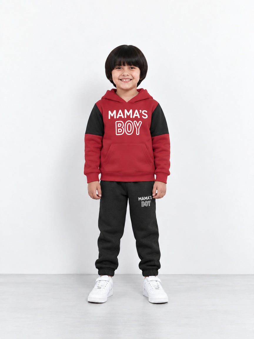 Mama's Boy Red & Black Fleece Hoodie & Trouser Set
