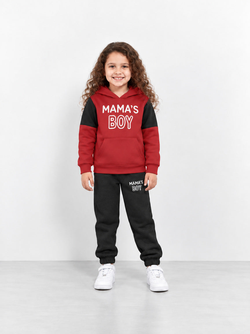 Mama's Boy Red & Black Fleece Hoodie & Trouser Set