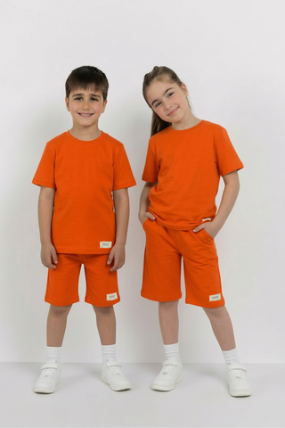 Orange Unisex Cotton Lycra Co-ord Set | T-Shirt & Short