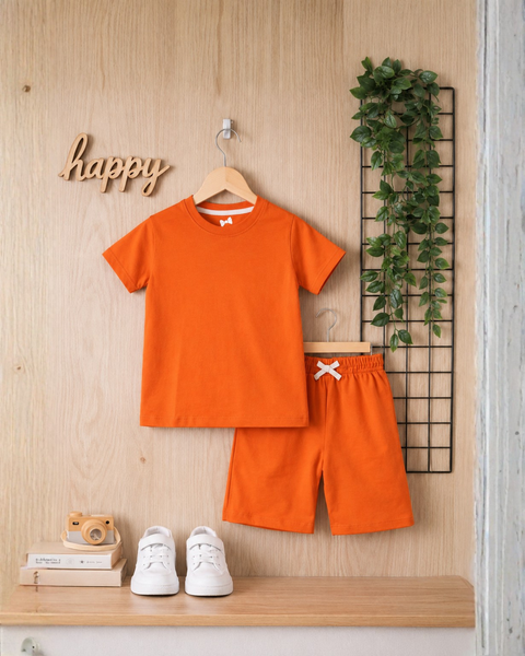 Orange Unisex Cotton Lycra Co-ord Set | T-Shirt & Short