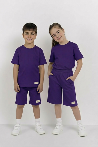 Purple Unisex Cotton Lycra Co-ord Set | T-Shirt & Short