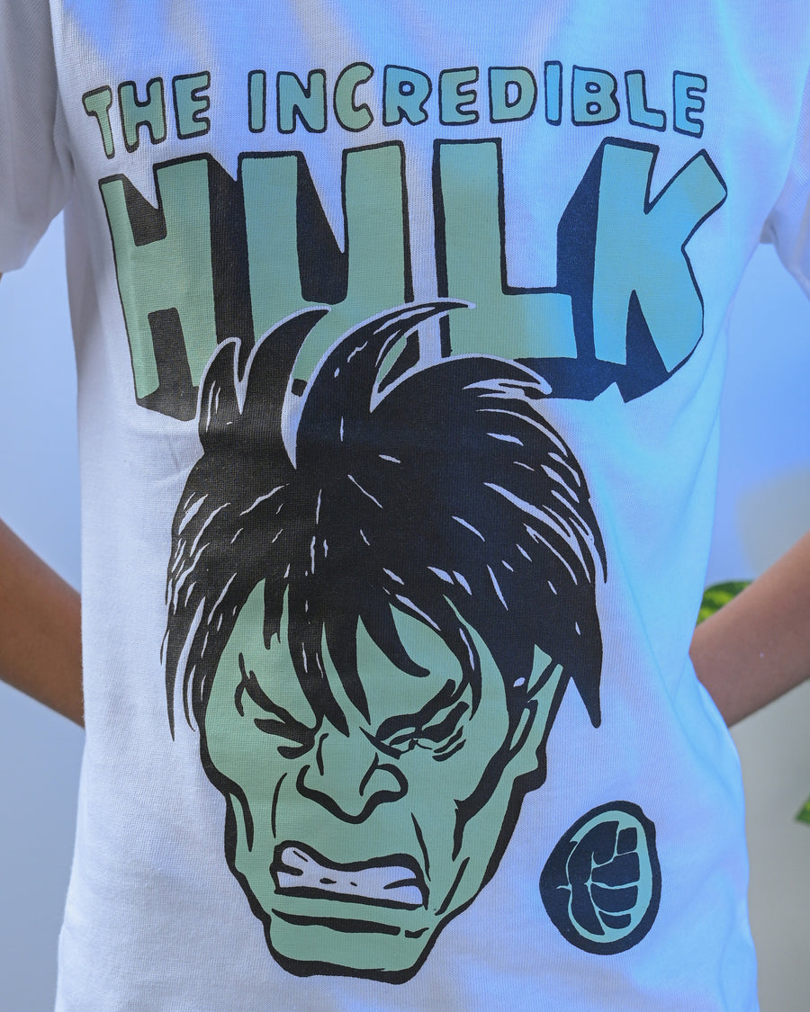 Mighty Green Smash Cartoon White T-Shirt for Kids – Comic Style