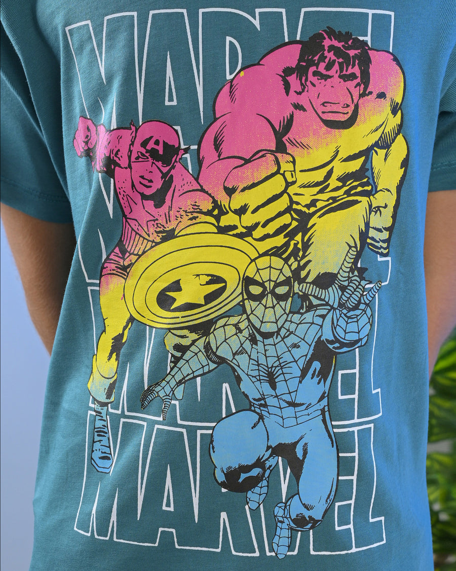 Teal Printed T-Shirt for Kids - Vintage Style
