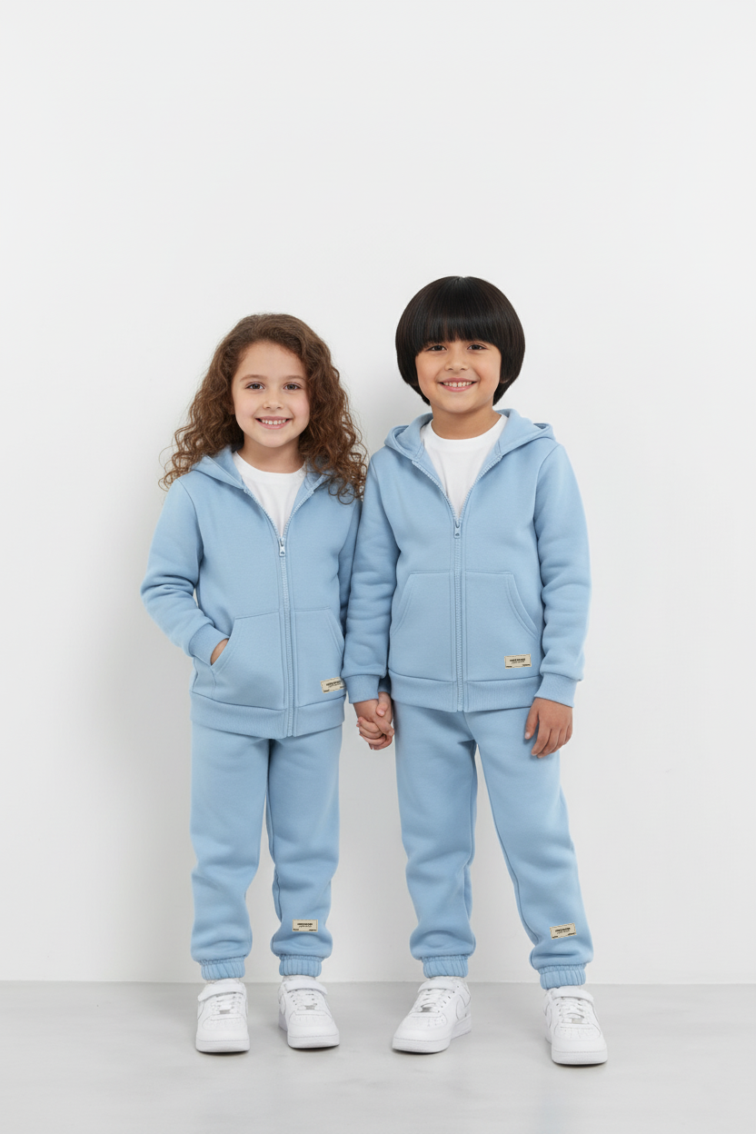 Baby Blue Zipper Hoodie and Trouser Set