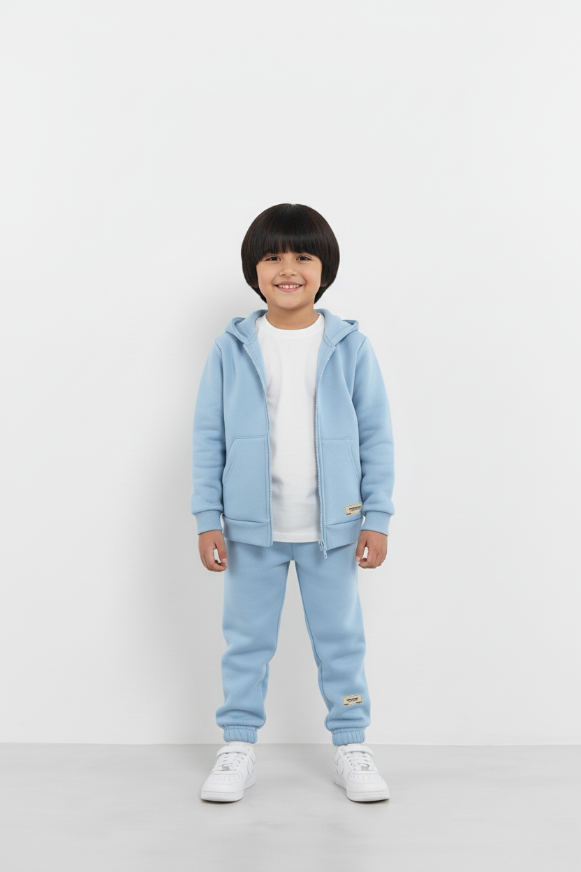 Baby Blue Zipper Hoodie and Trouser Set