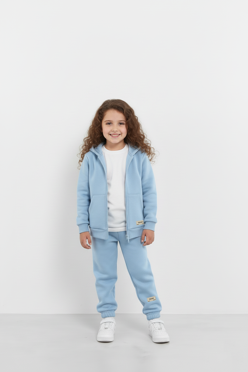 Baby Blue Zipper Hoodie and Trouser Set