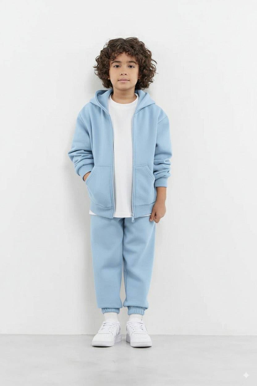 Baby Blue Zipper Hoodie and Trouser Set